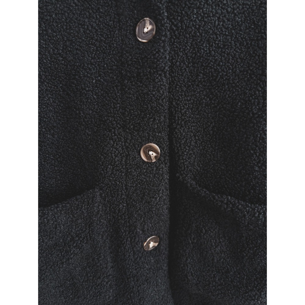 Teddy Bear Jacket‎ Womens Medium Black Fleece Button Up Sherpa Shacket Outdooor - Picture 4 of 6